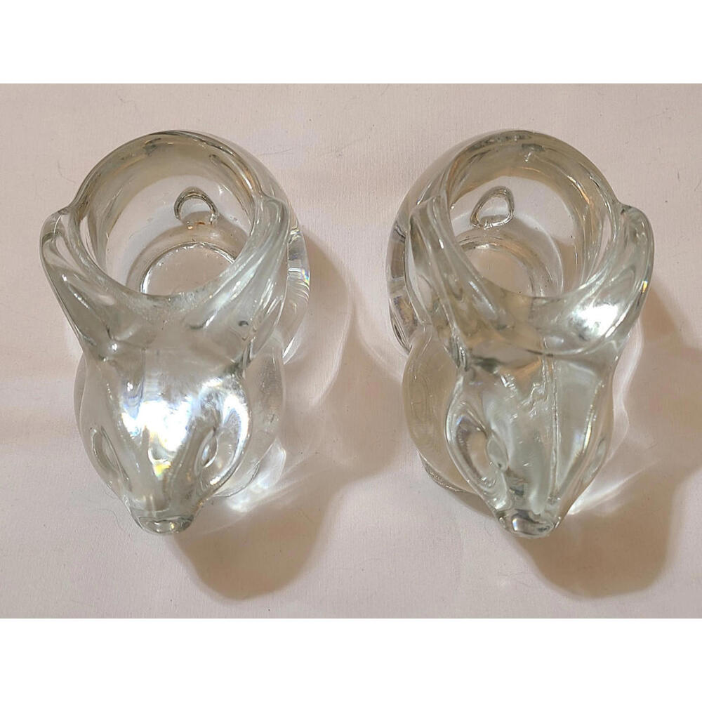 2pk Glass Bunny Rabbit Votive Candle Holder Paperweight Animals Clear - Picture 5 of 8